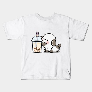 Little Puppy Loves Boba Tea! Kids T-Shirt